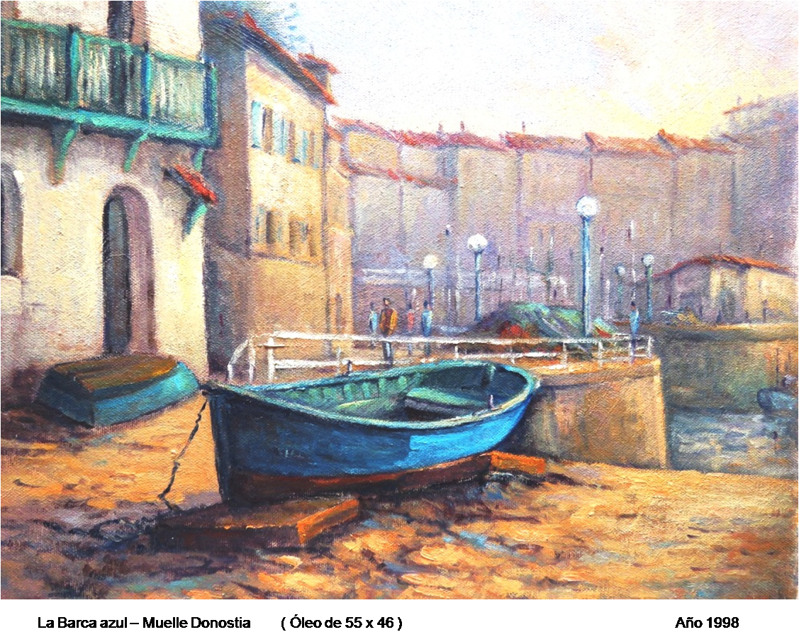 Óleo Barca azul muelle Donosti