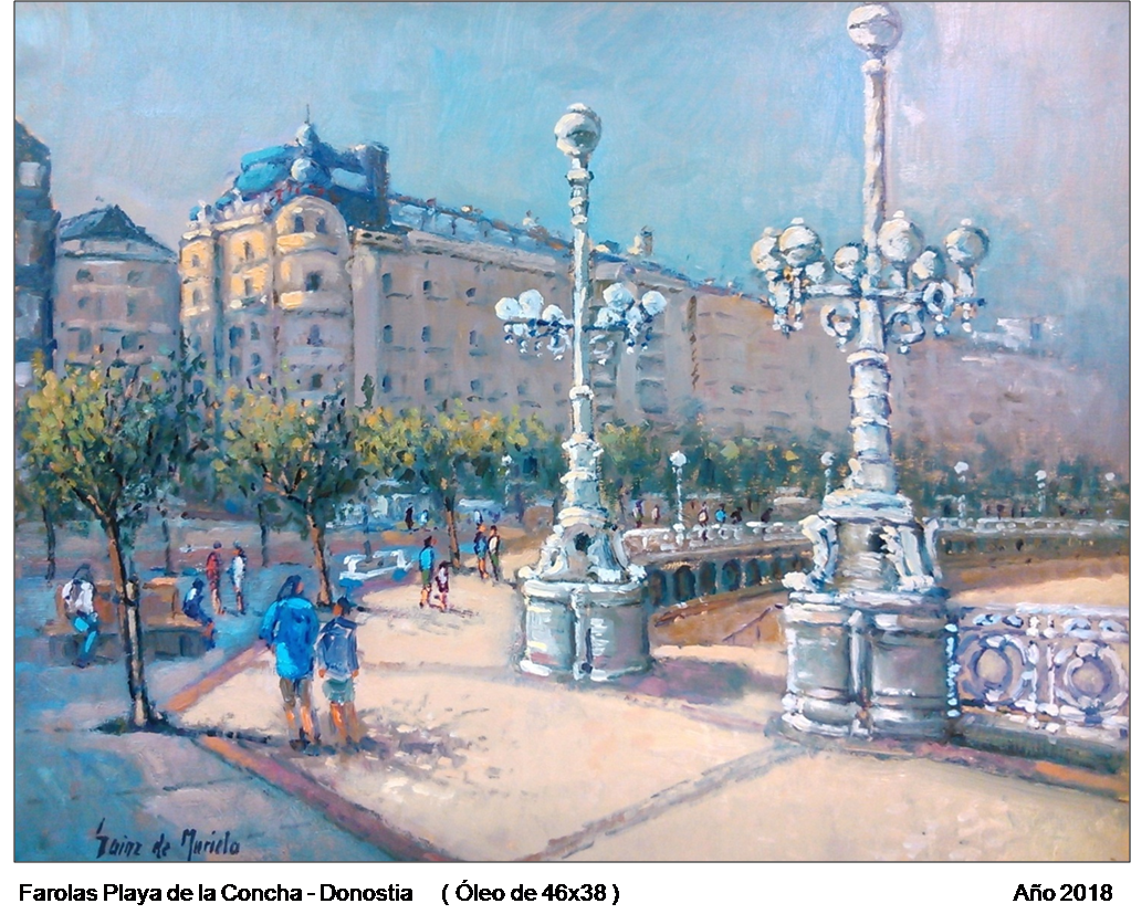 Óleo Farolas Playa de la Concha