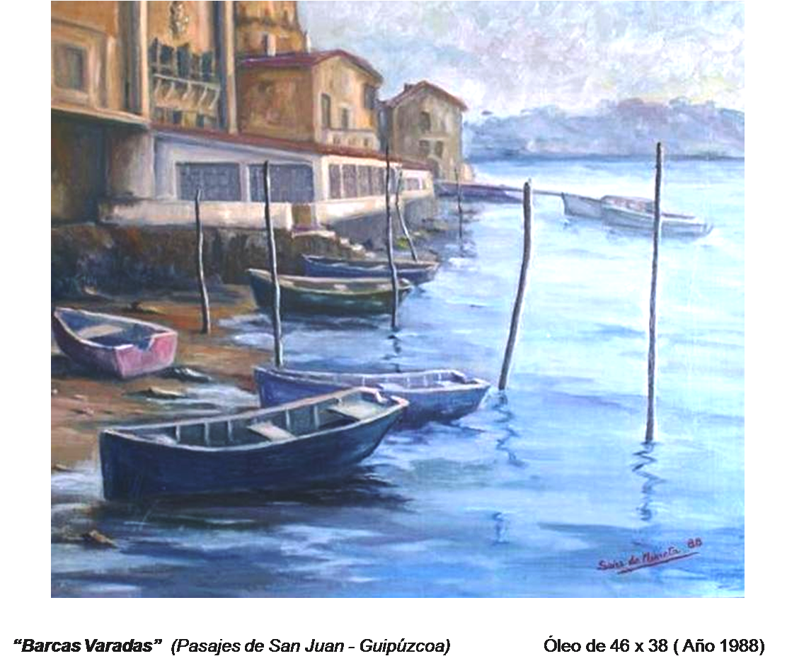 Óleo barcas varadas en marisma San Juan 1988