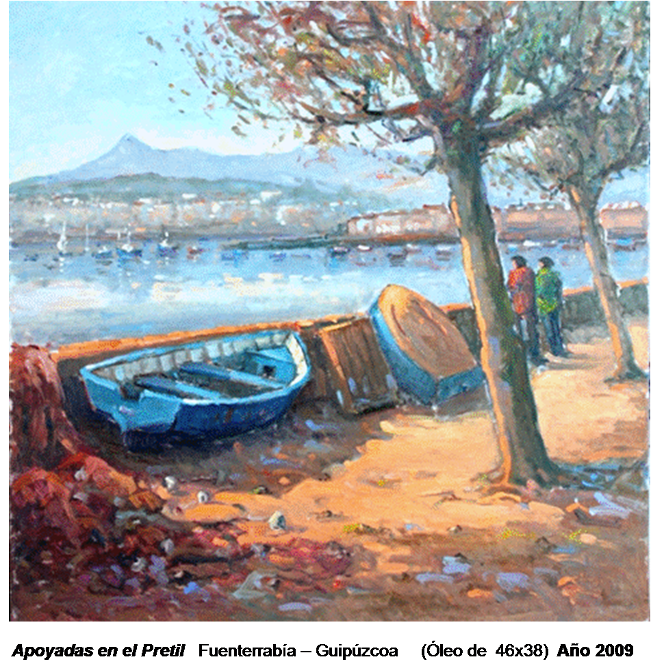Óleo Fuenterrabia Apoyada en el pretil 2009