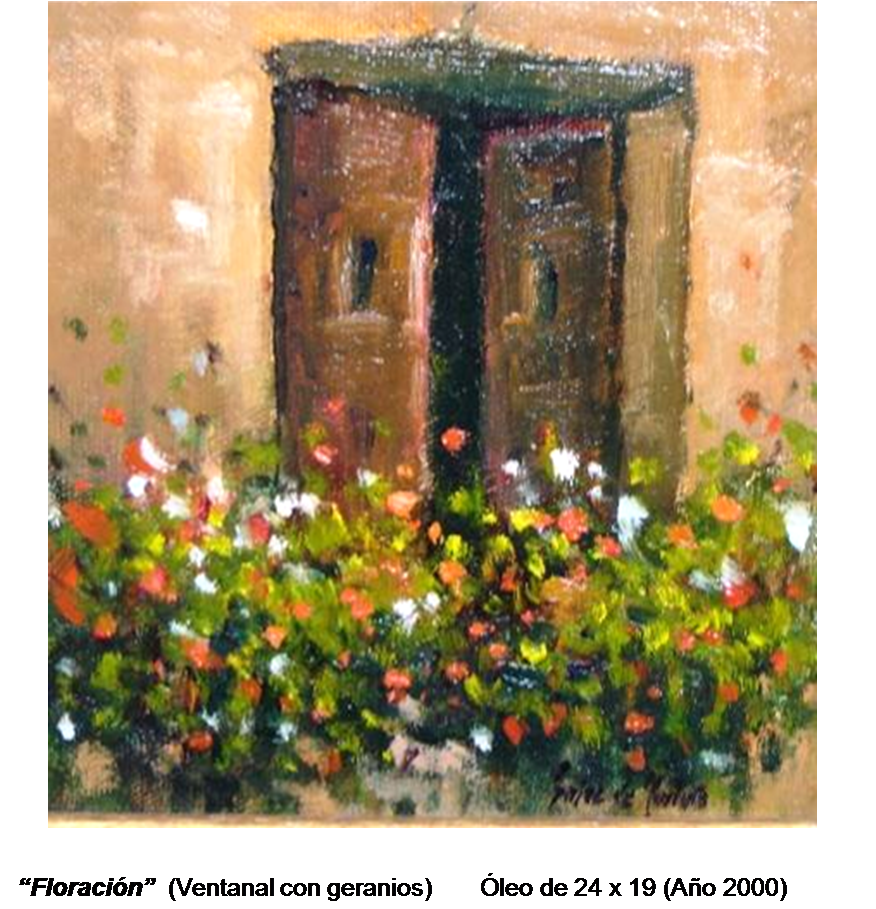 Óleo ventana con flores 2000
